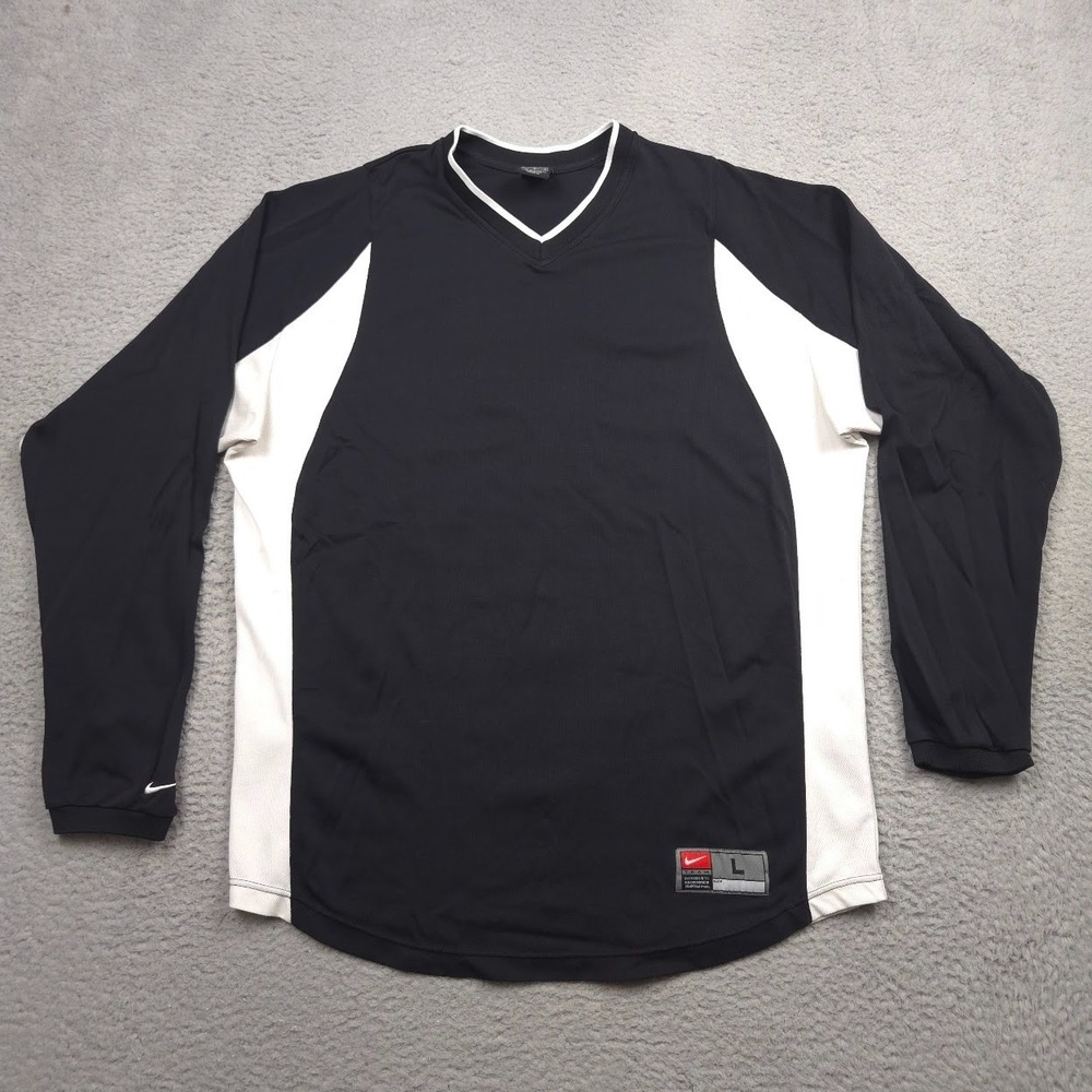 Vintage 2004 Nike Team Long Sleeve Jersey Men L Black White V Neck Stains Y2K
